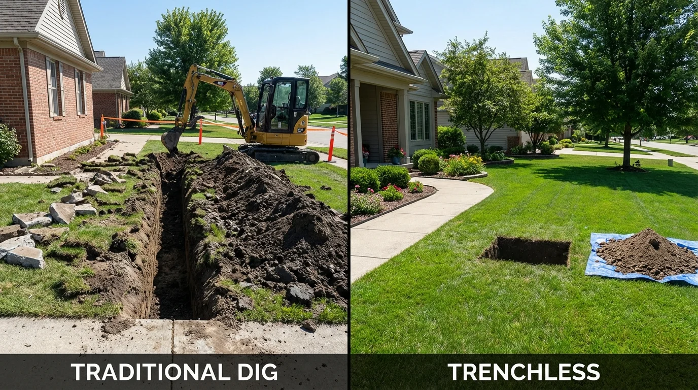 Trenchless sewer repair with minimal yard damage versus traditional excavation in Dover, FL